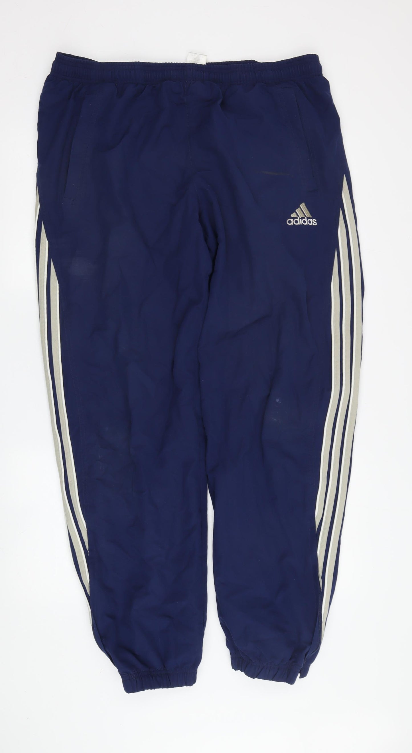 Adidas Men's Blue Track Pants L - Elastic Waist, Sports Stripe