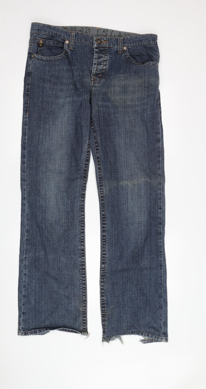 River Island Men’s Blue Straight Jeans L, Distressed Denim