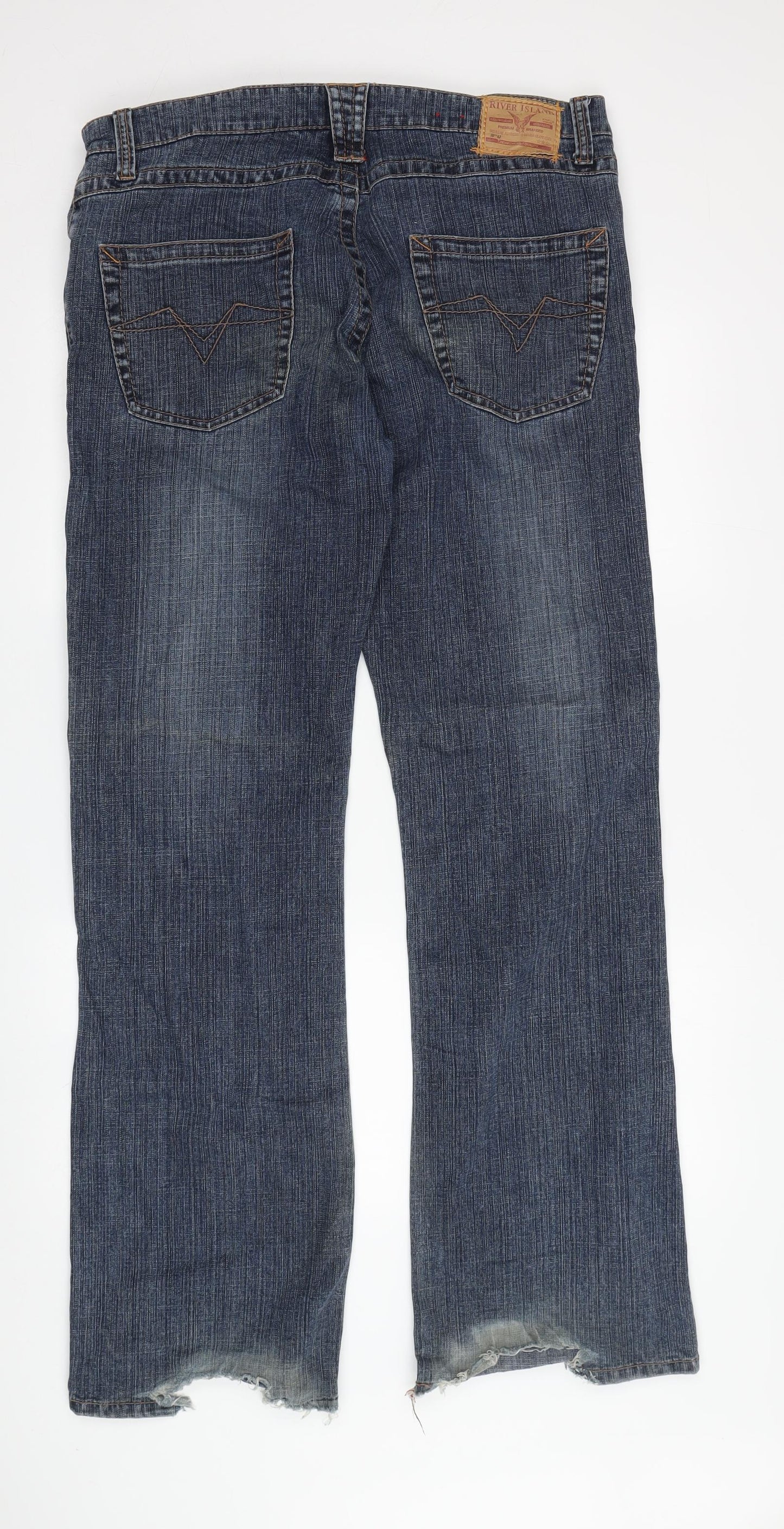 River Island Men’s Blue Straight Jeans L, Distressed Denim