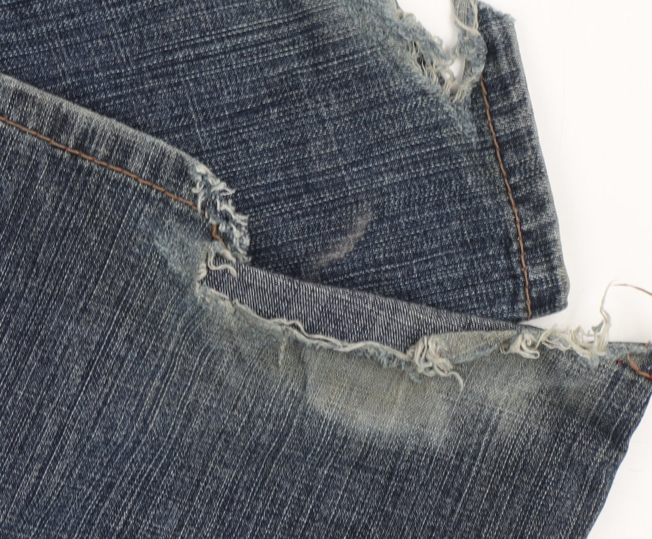 River Island Men’s Blue Straight Jeans L, Distressed Denim