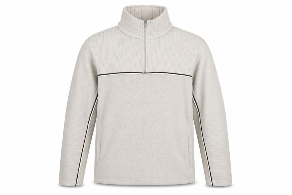 Front view of Freeport Men's Beige 1/4 Zip Fleece Sweatshirt L