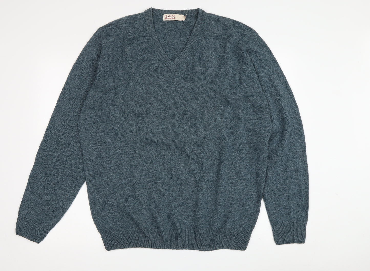 EWM Men's Blue Wool Pullover Jumper Size L V-Neck