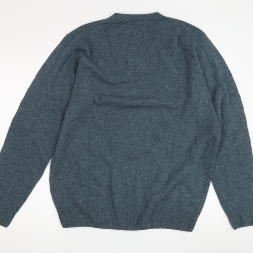 EWM Men's Blue Wool Pullover Jumper Size L V-Neck
