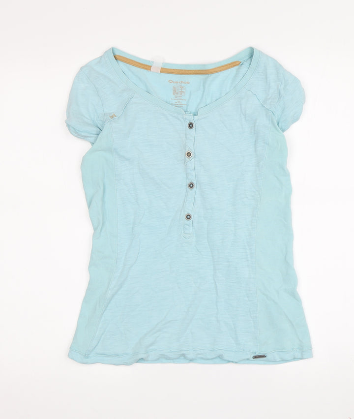 Quechua Women’s Blue T-Shirt, Size 10, Short Sleeve, Button