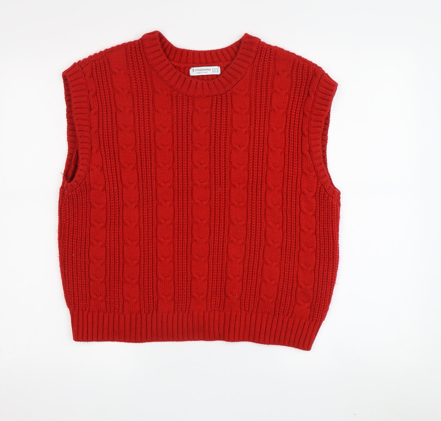 Stradivarius Women's Red Cable-Knit Vest Size 12