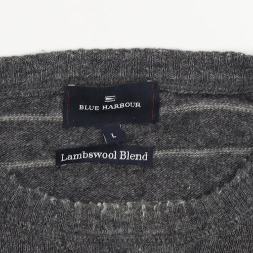 Blue Harbour Men's Grey L Wool Blend Striped Pullover
