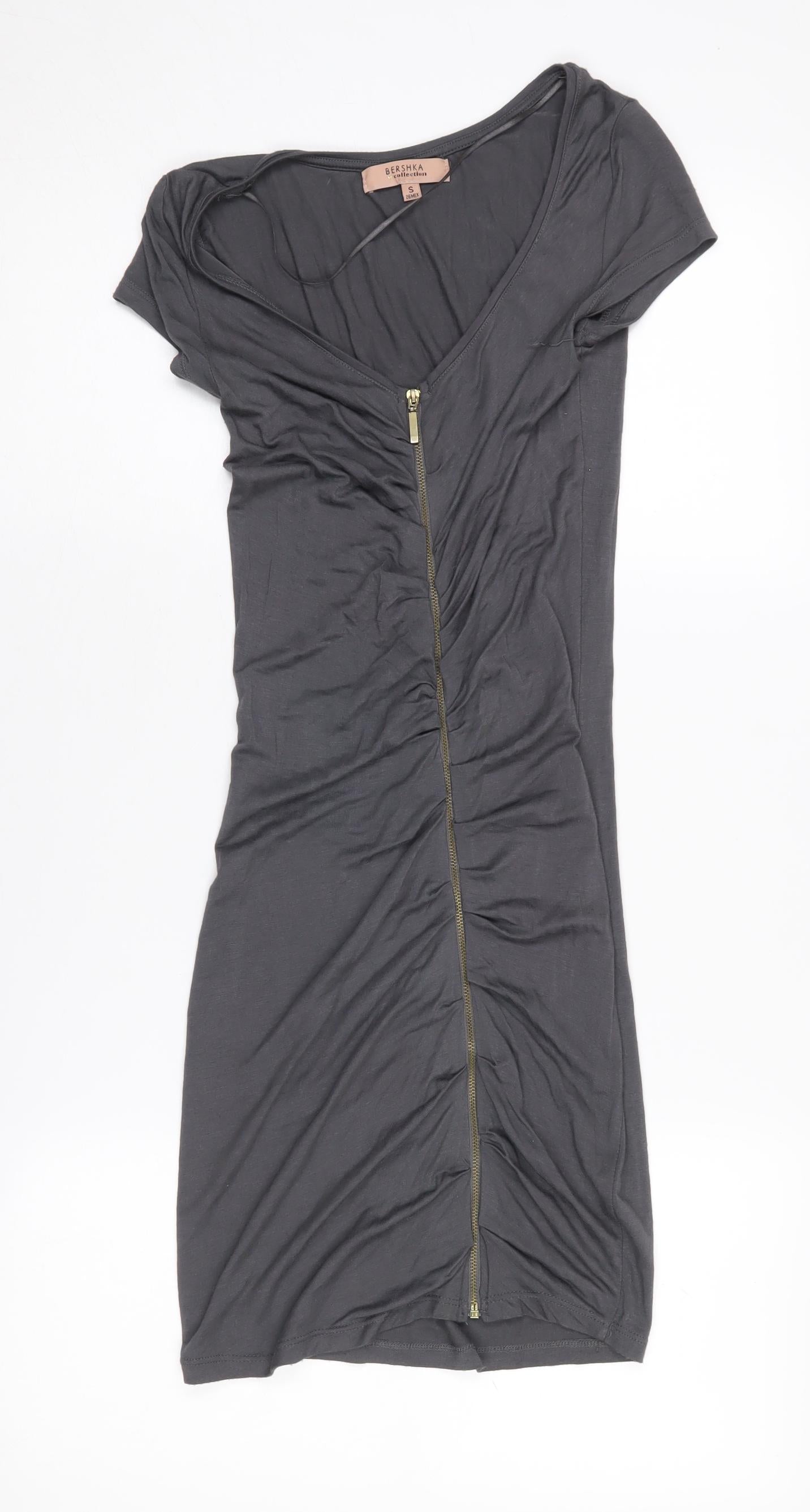 Bershka Women's Black Bodycon Dress S Short Sleeve
