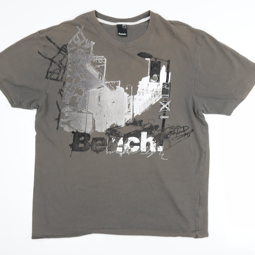 Bench Men's Grey XL Graphic Print T-Shirt, Logo Accent