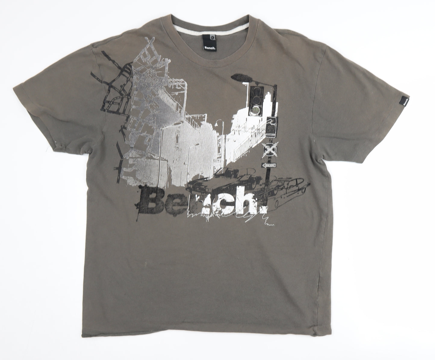 Bench Men's Grey XL Graphic Print T-Shirt, Logo Accent