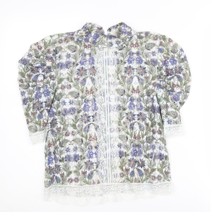 Topshop Women's Multicoloured Floral Crop Blouse Size 8