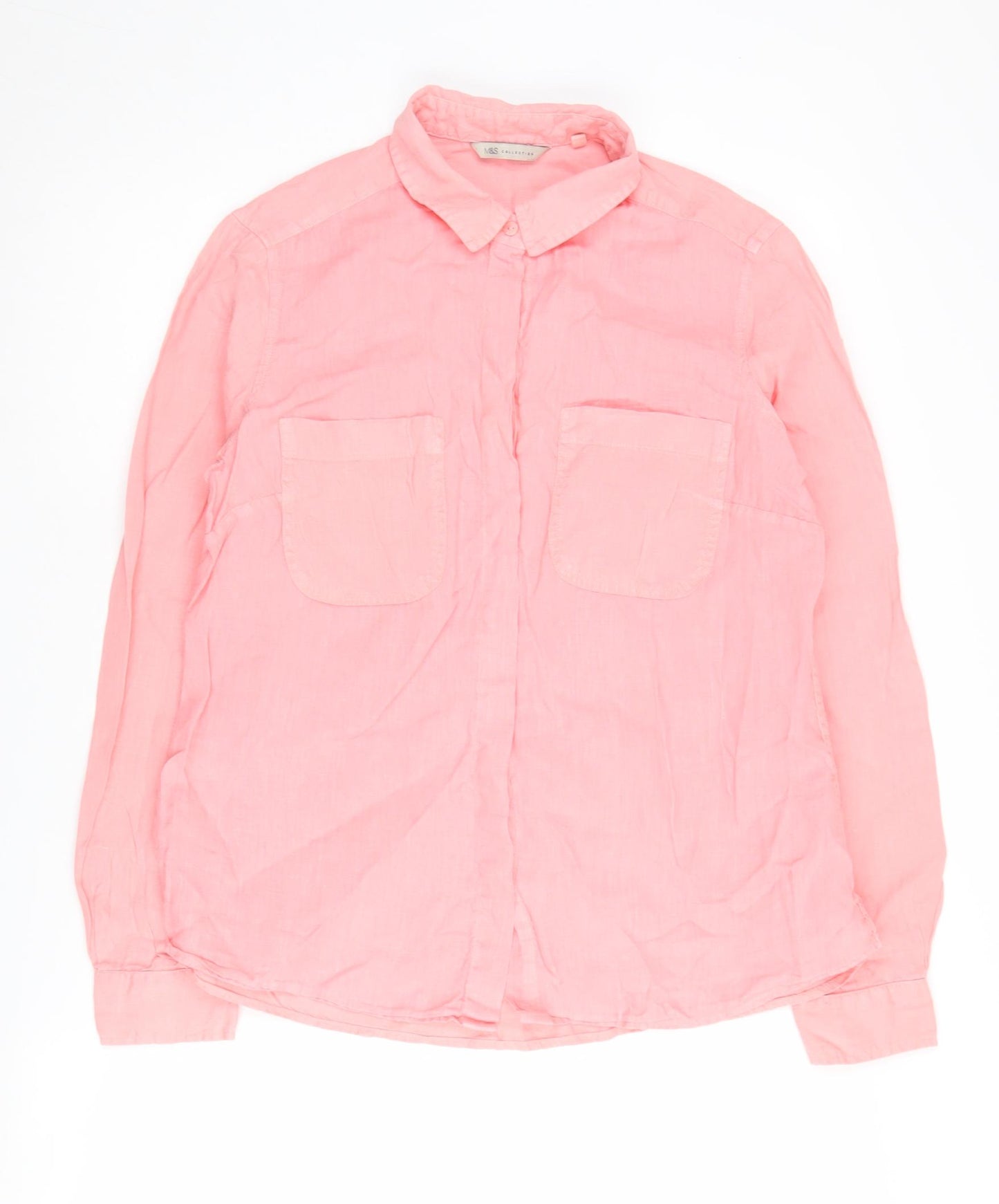 Marks and Spencer Women's Pink Linen Button-Up Shirt