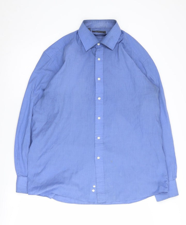 Daniel Hechter Men's Casual Blue Button-Up Shirt Size 16.5