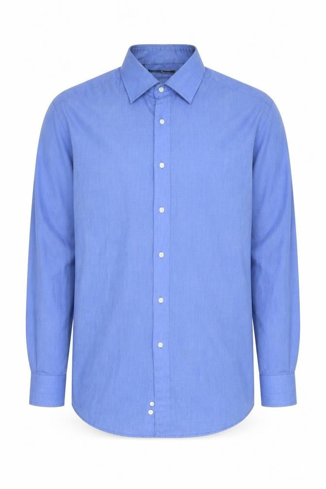 Front view of Daniel Hechter Men's Casual Blue Button-Up Shirt, size 16.5