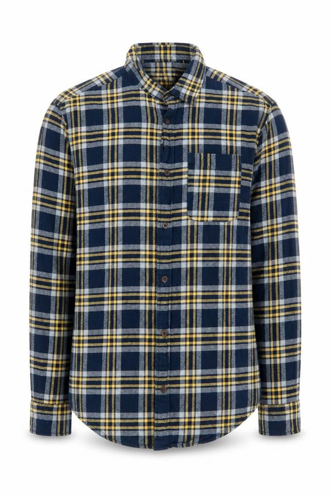 Front view of Jack & Jones Men's Blue Plaid Casual Shirt S