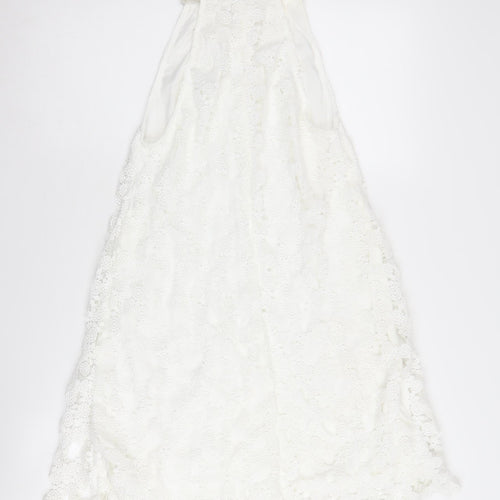 Ebonie N Ivory Women's White Lace A-Line Halter Dress S
