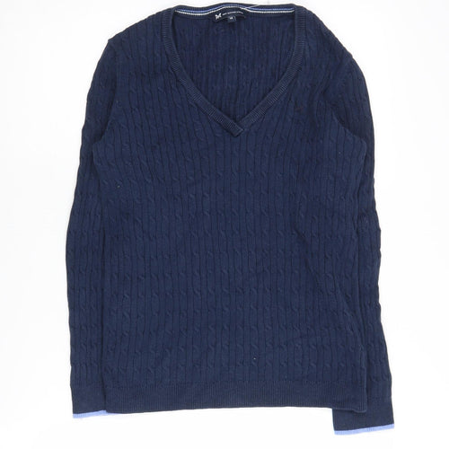 Crew Clothing Women's Blue Cable Knit V-Neck Jumper Size 12