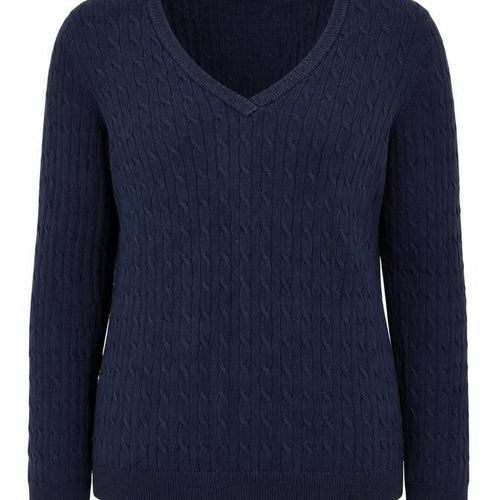 Crew Clothing Women's Blue Cable Knit V-Neck Jumper Size 12