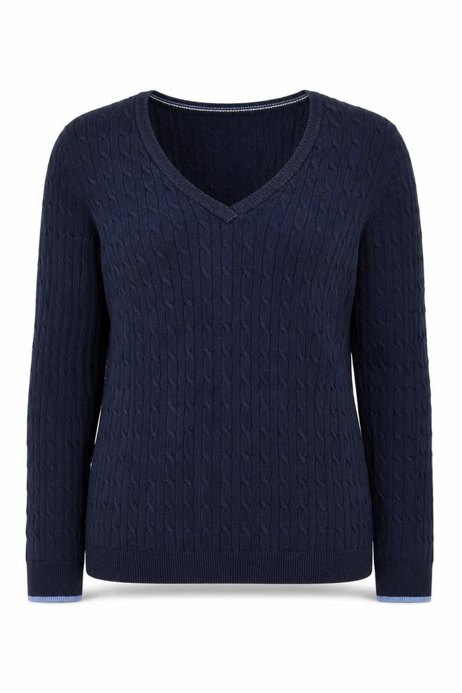 Crew Clothing Women's Blue Cable Knit V-Neck Jumper Size 12