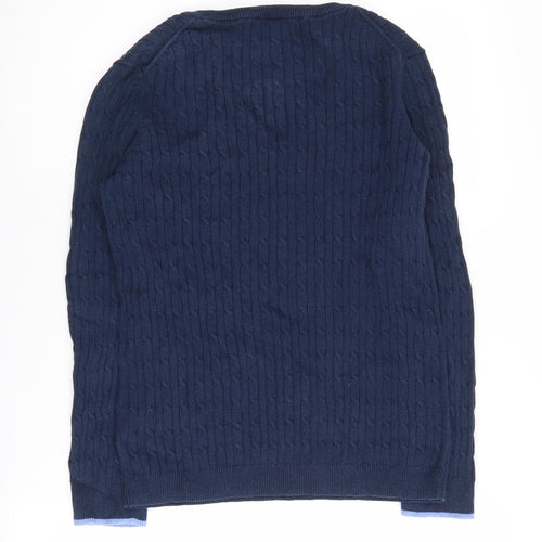 Crew Clothing Women's Blue Cable Knit V-Neck Jumper Size 12