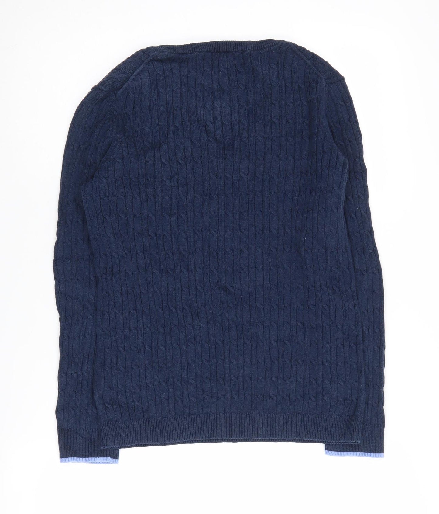 Crew Clothing Women's Blue Cable Knit V-Neck Jumper Size 12