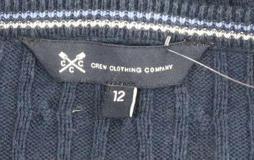 Crew Clothing Women's Blue Cable Knit V-Neck Jumper Size 12