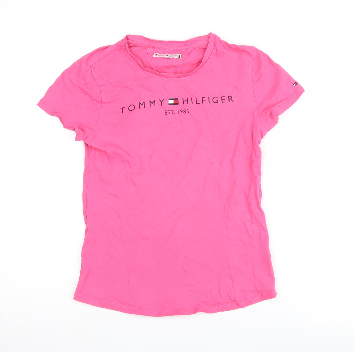 Tommy Hilfiger Girls Pink T-Shirt Size 12 Cotton Logo Crew Neck