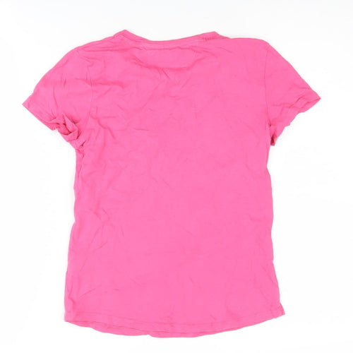 Tommy Hilfiger Girls Pink T-Shirt Size 12 Cotton Logo Crew Neck