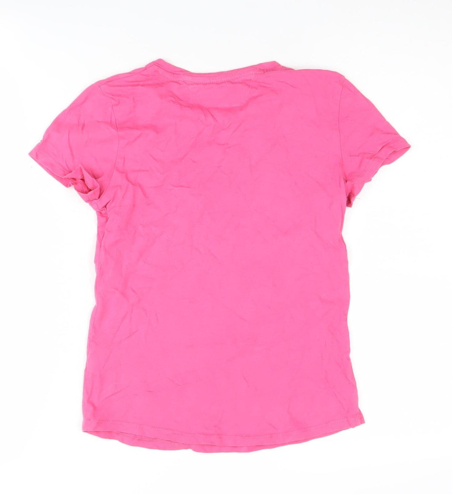 Tommy Hilfiger Girls Pink T-Shirt Size 12 Cotton Logo Crew Neck
