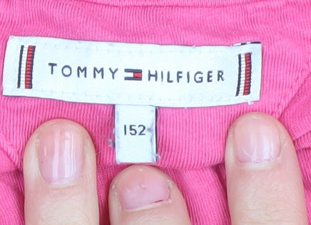 Tommy Hilfiger Girls Pink T-Shirt Size 12 Cotton Logo Crew Neck