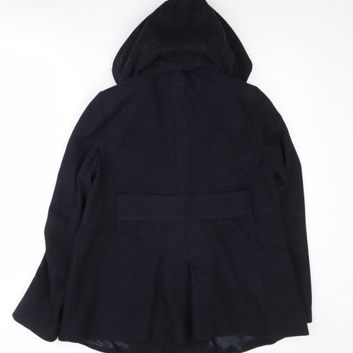 Topshop Women's Black Wool Coat - Size 10 with Fur Trim
