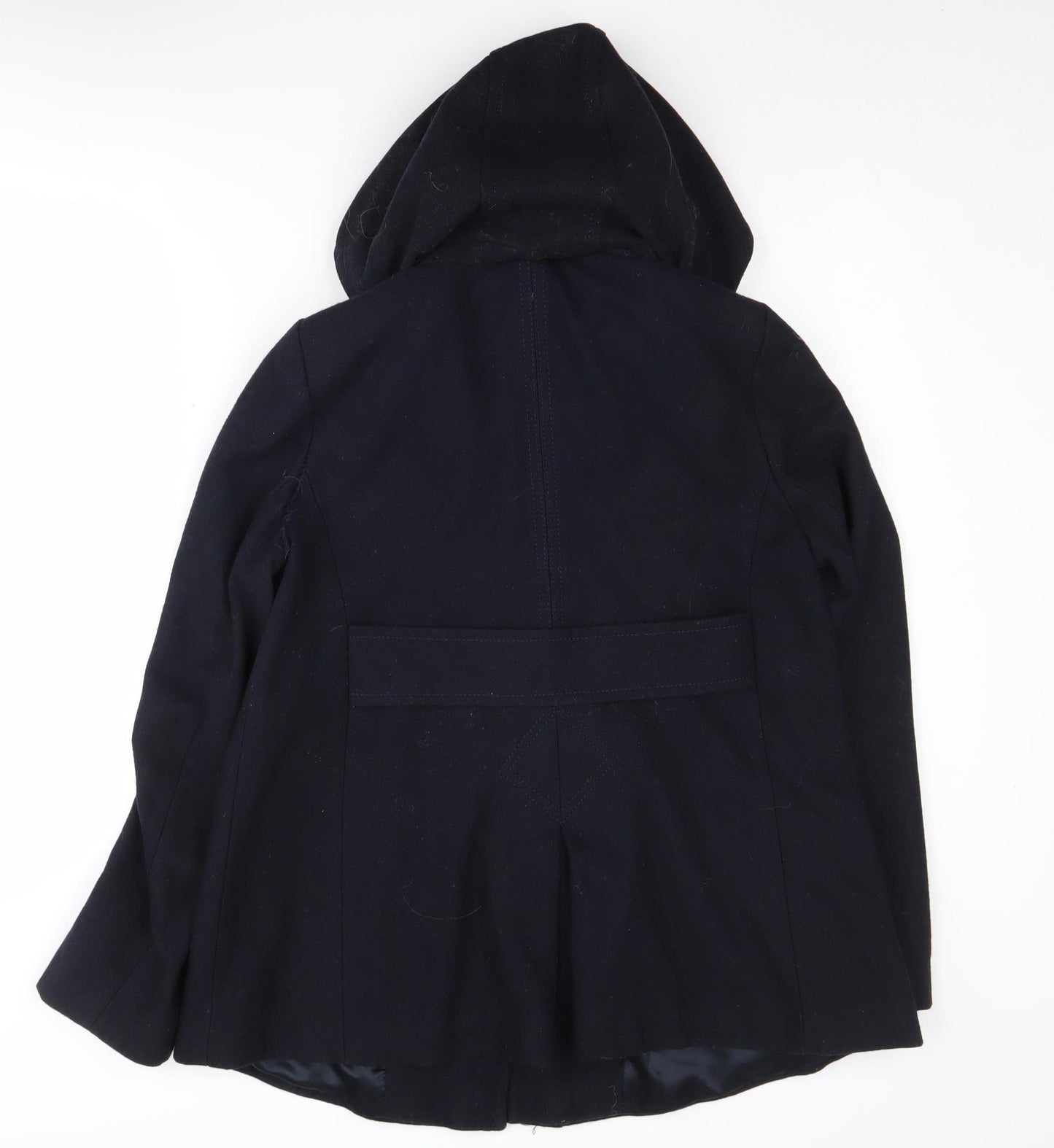 Topshop Women's Black Wool Coat - Size 10 with Fur Trim