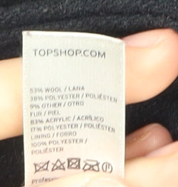 Topshop Women's Black Wool Coat - Size 10 with Fur Trim