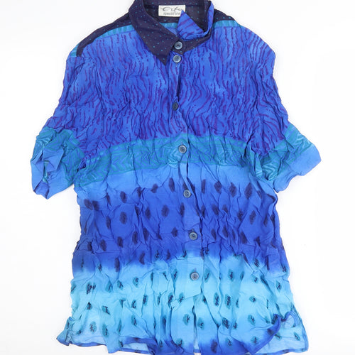 Erfo Women's Blue Button-Up Collared Short Sleeve Shirt