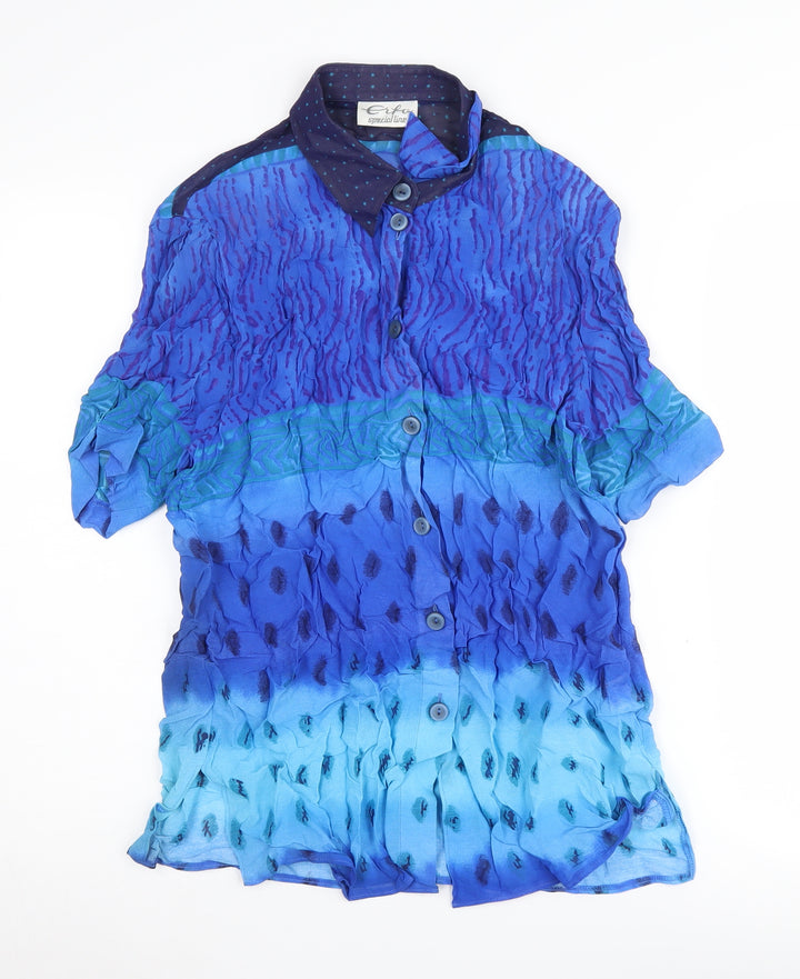Erfo Women's Blue Button-Up Collared Short Sleeve Shirt