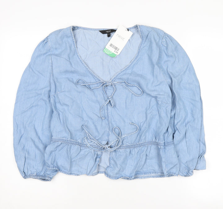 Next Women's Blue Tunic Blouse, Size 12, V-Neck, Casual