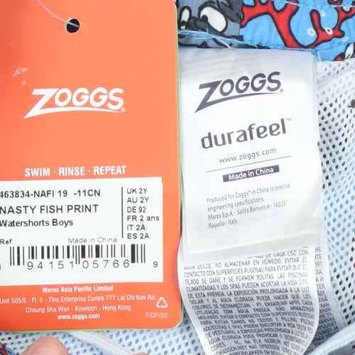 Zoggs Boys Blue Fish Print Swim Shorts 2 Years Quick Dry