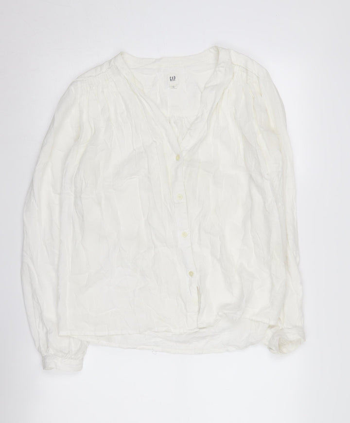 GAP Women's White Button-Up Blouse, Size M, Classic Style