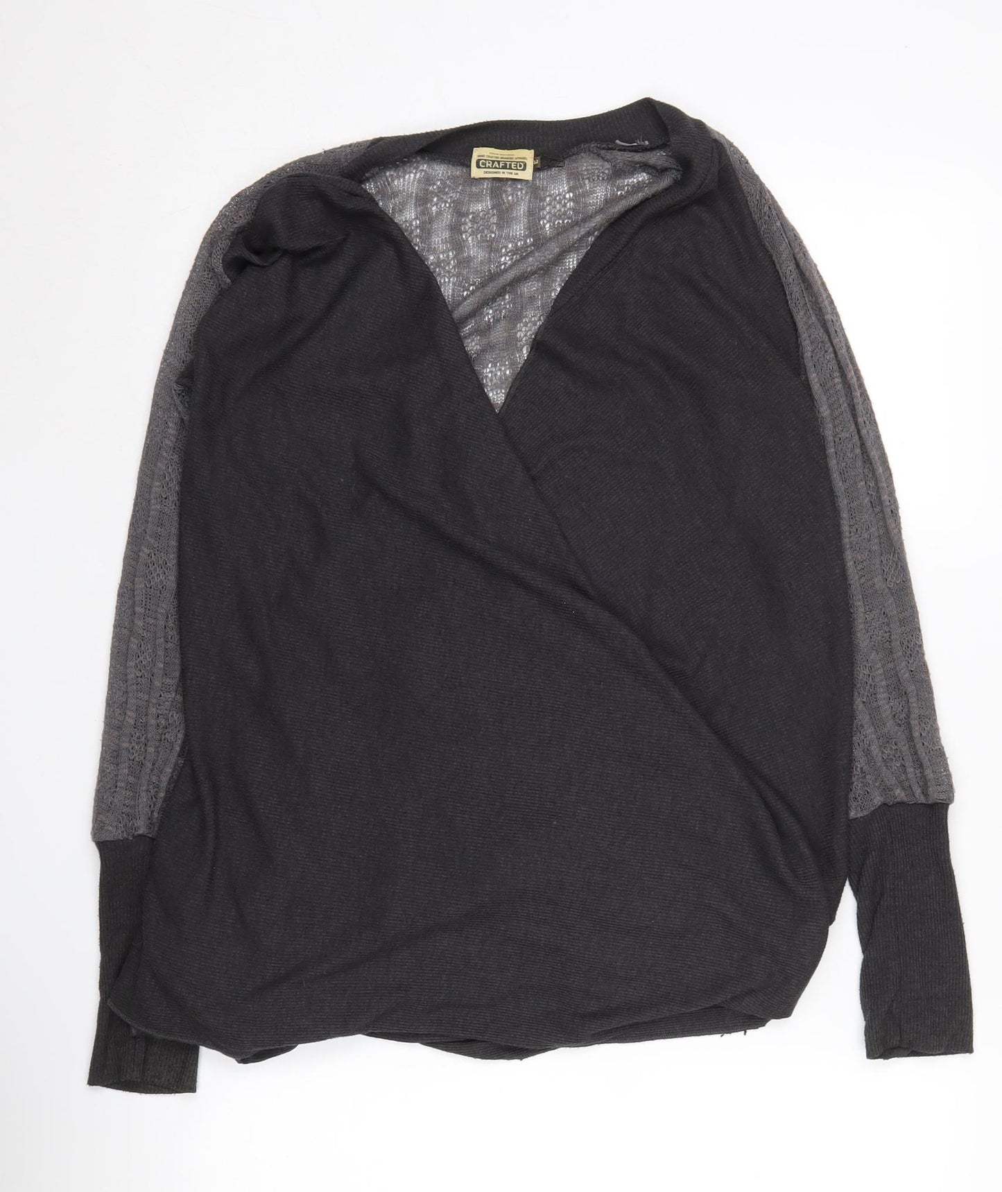 Crafted Women's Black Wrap Jumper, Size 12, V-Neck