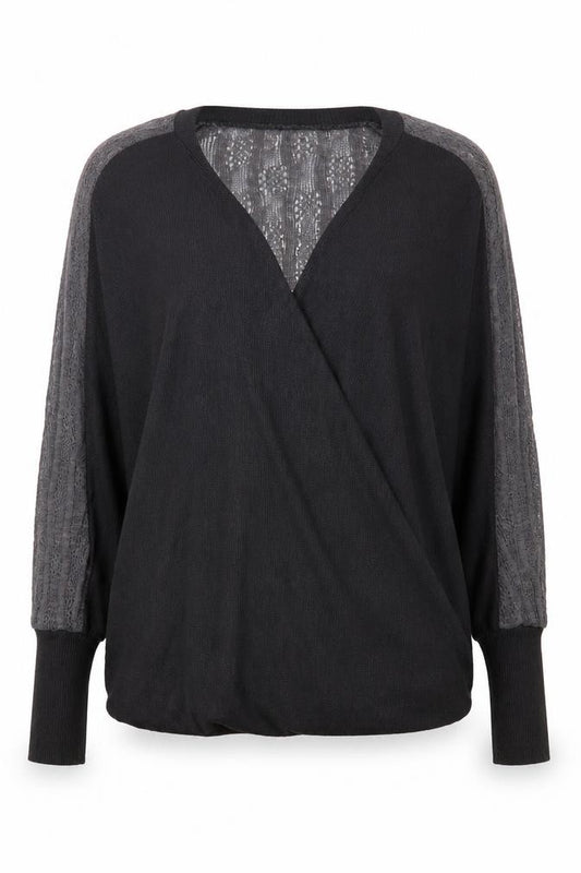 Front view of Crafted Women's Black Wrap Jumper, size 12, V-Neck