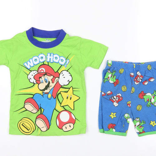 Natural Needs Boys Super Mario Pyjama Set, Green/Blue, Size 3