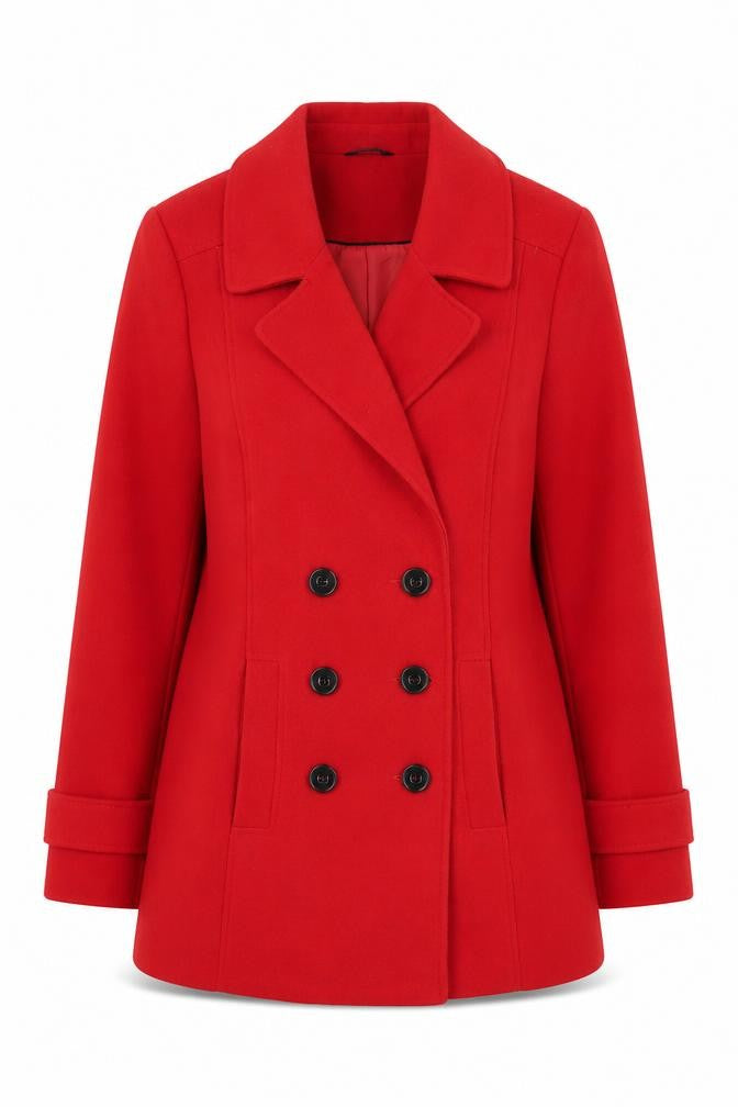 Front view of M&Co Women's Red Pea Coat, size 12
