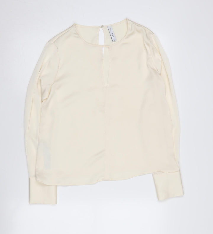 MNG Women's Ivory Blouse Size 6 Round Neck Long Sleeve