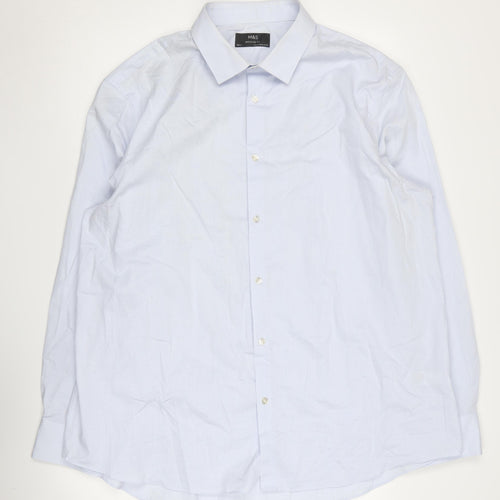 Marks & Spencer Men's Blue Button-Up Shirt