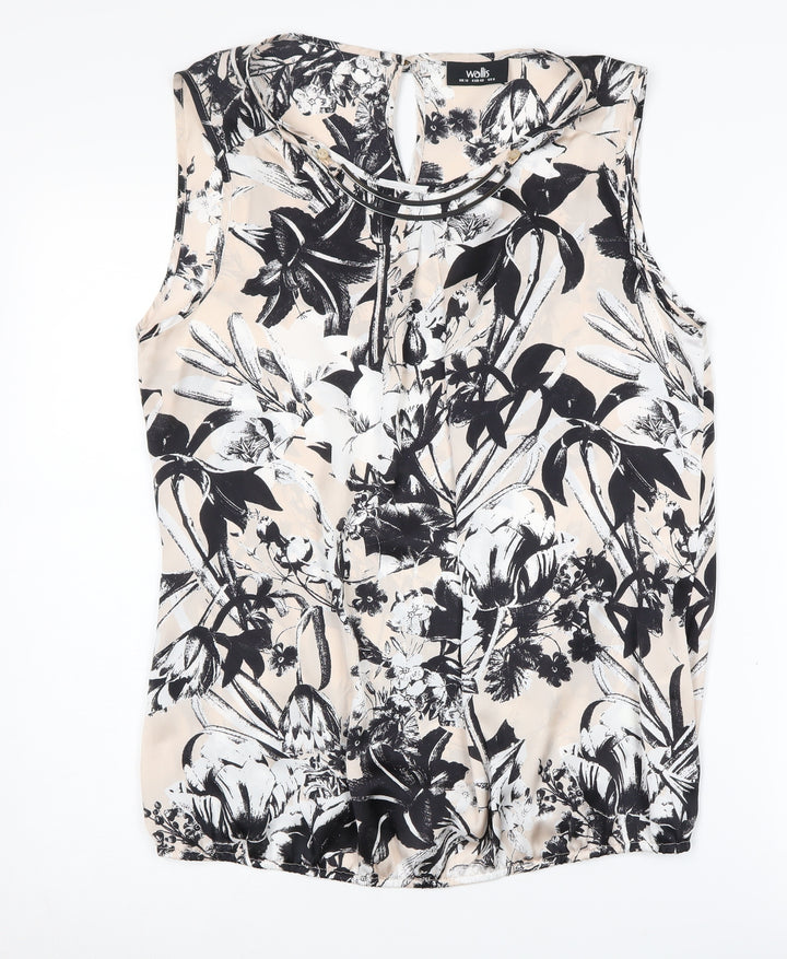 Wallis Women's Beige Floral Tunic Blouse Size 12