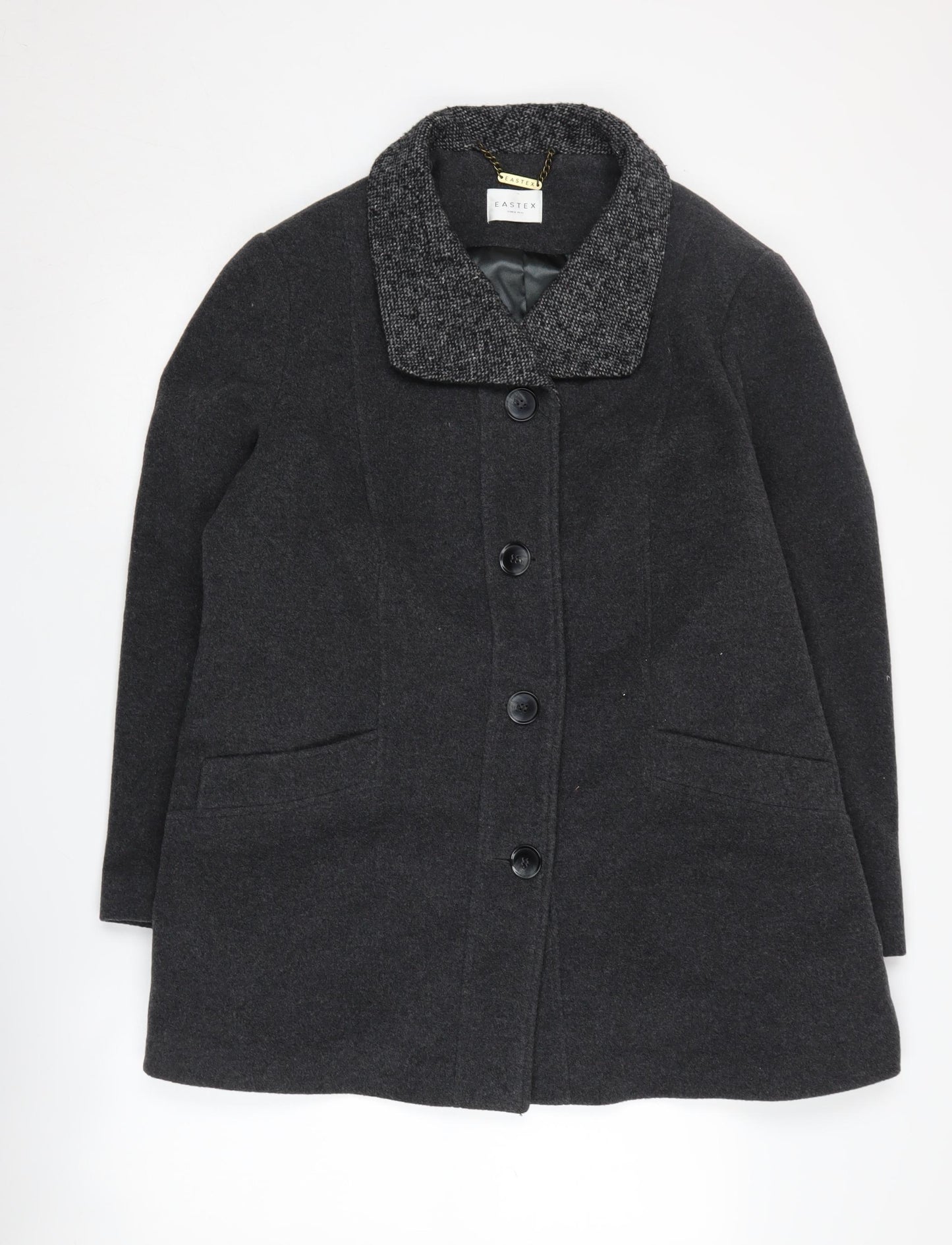 Eastex Women's Black Wool Blend Mid-Length Overcoat