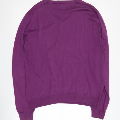 Lyle & Scott Men's Purple V-Neck Cotton Jumper - Size L