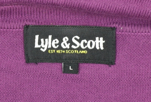 Lyle & Scott Men's Purple V-Neck Cotton Jumper - Size L