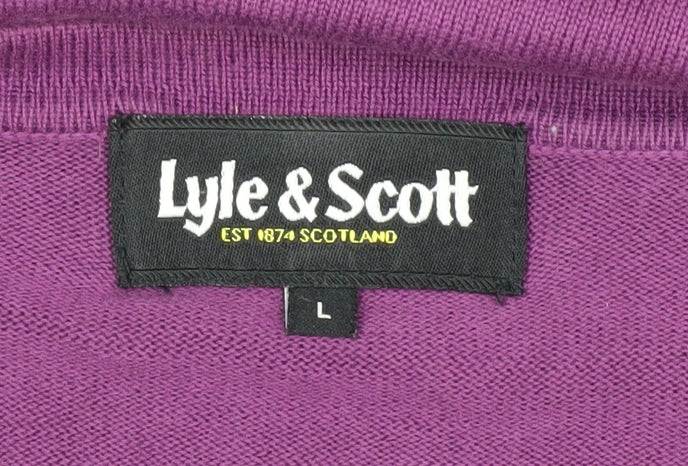 Lyle & Scott Men's Purple V-Neck Cotton Jumper - Size L