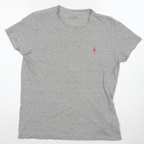 AllSaints Men's Grey Striped T-Shirt, M, Casual Style