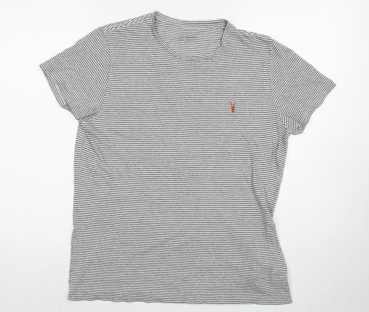 AllSaints Men's Grey Striped T-Shirt, M, Casual Style